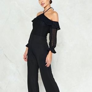 Nasty Gal Black Halter Ruffle Jumpsuit